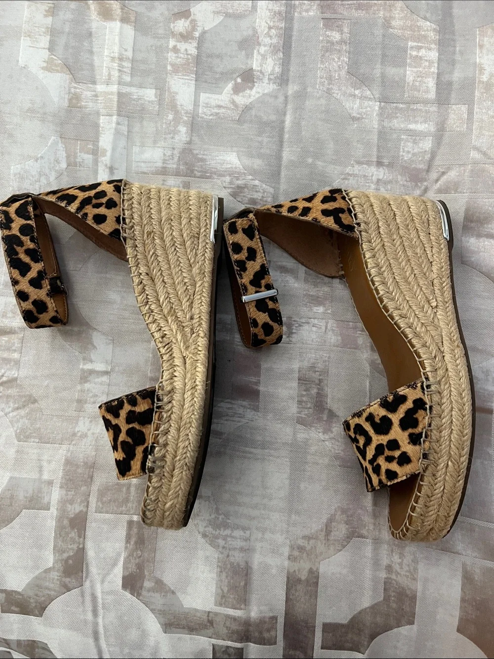 Franco Sarto Leopard Print Ankle-Strap Espadrille Sandals - Tan/Black